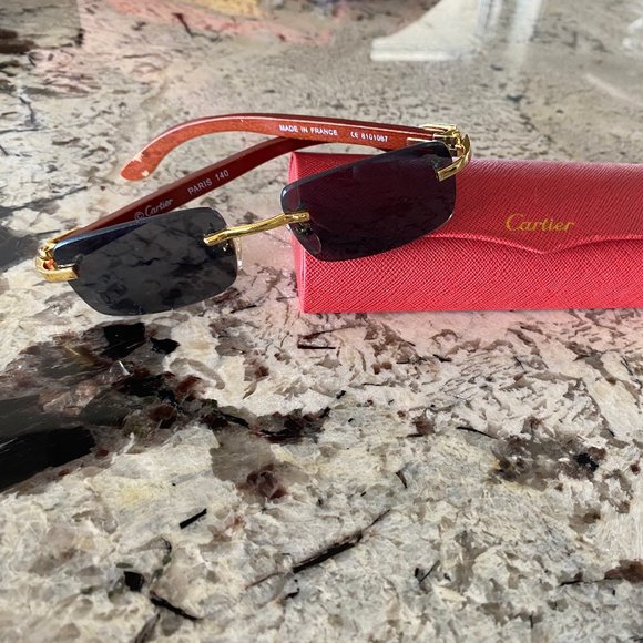 Cartier Sungless - Black and Gold with Wood Frames